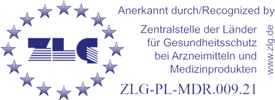 Anerkannt durch die ZLG, Zentralstelle der Länder für Gesundheitsschutz bei Arzneimitteln und Medizinprodukten